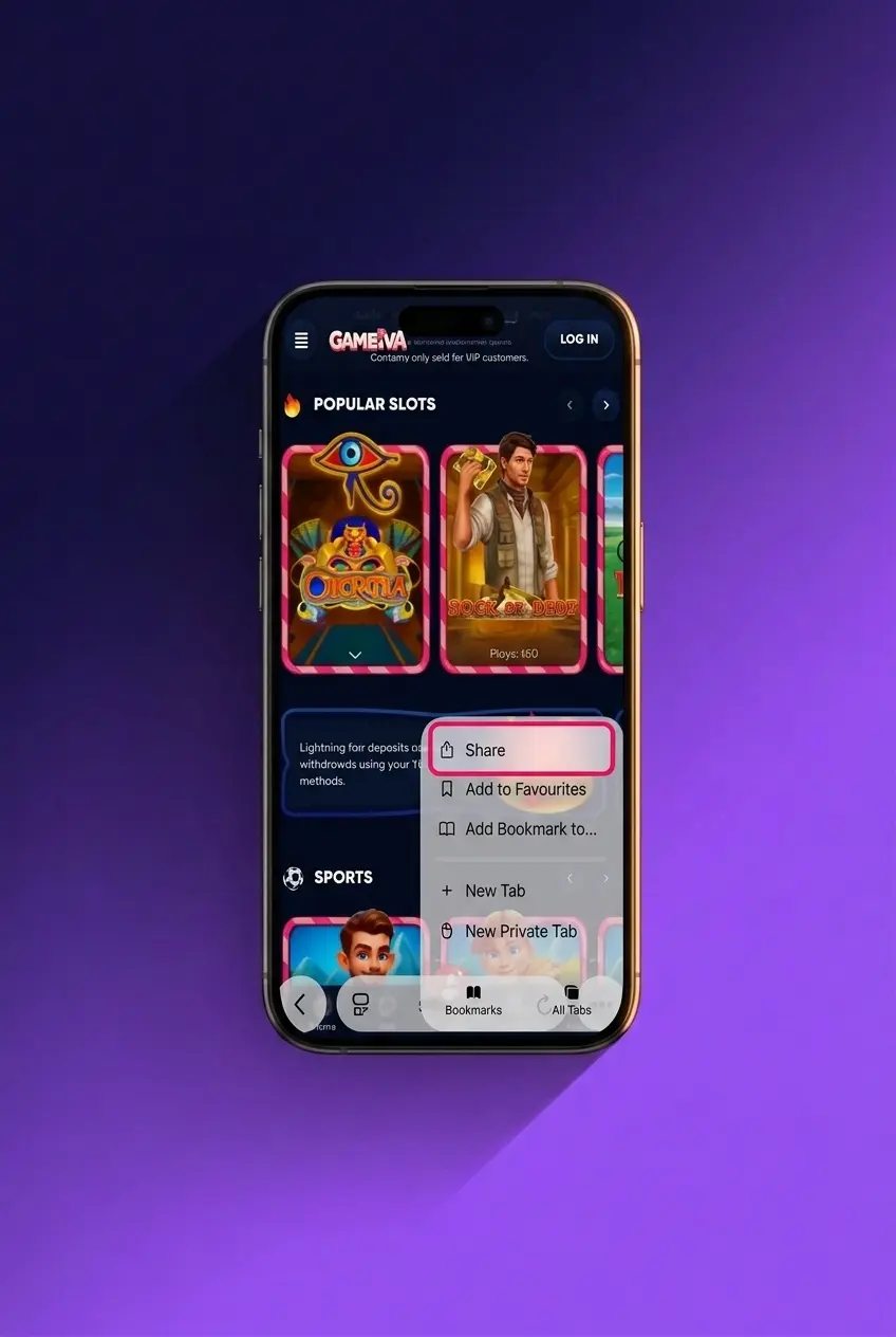 Gambiva iOS PWA installation guide showing steps to add the app to iPhone or iPad home screen via Safari