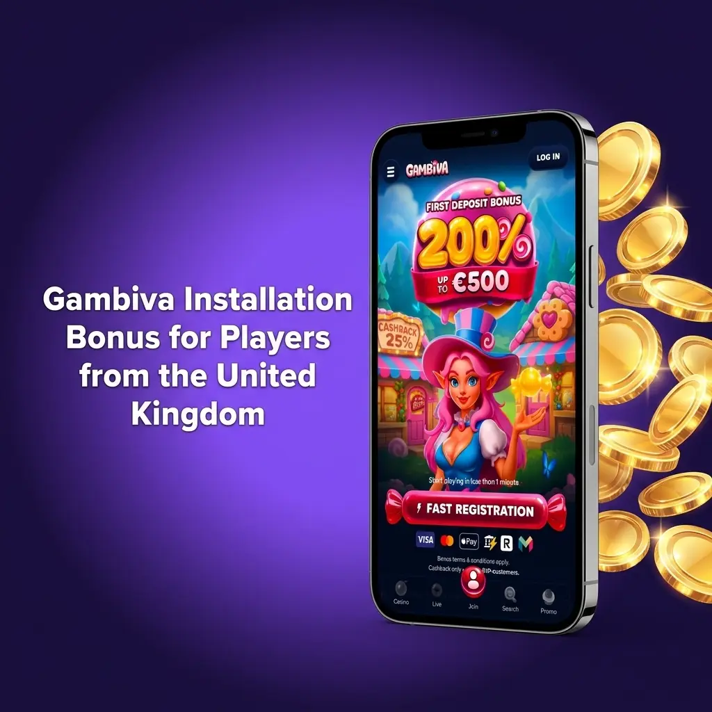 Gambiva UK welcome bonus offering 100% match up to 1,000 GBP on slots with 20 GBP minimum deposit
