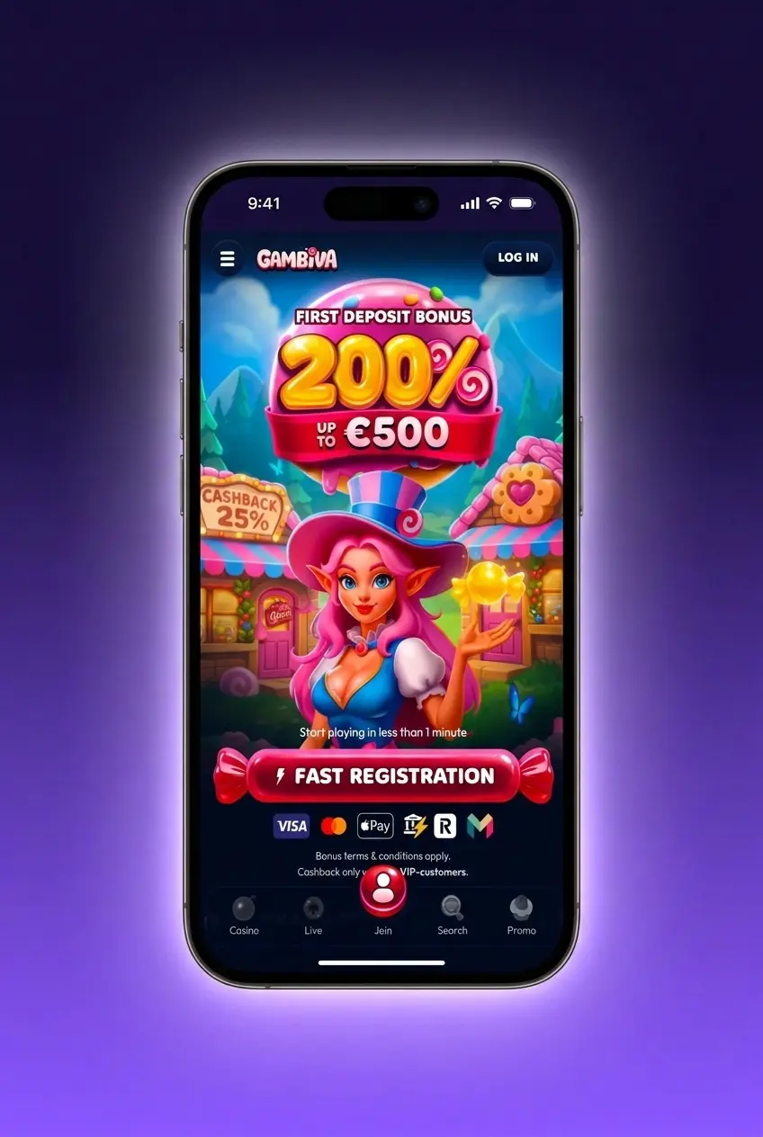 Gambiva mobile app login screen showing email, password fields and Google account sign-in option