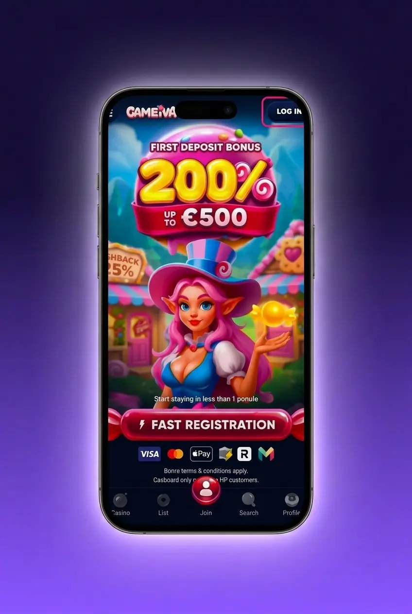 Gambiva mobile app login screen showing email, password fields and Google account sign-in option